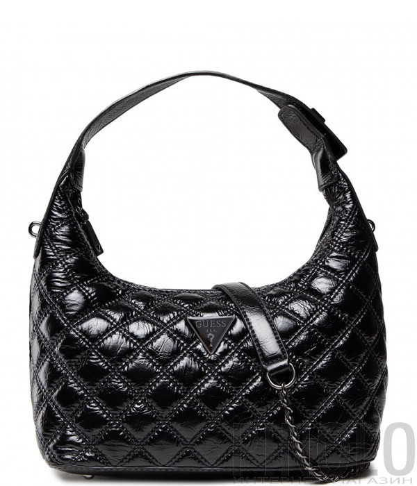 Сумка-хобо GUESS Cessily HWKM7679020 в стеганной лаковой экокоже черная