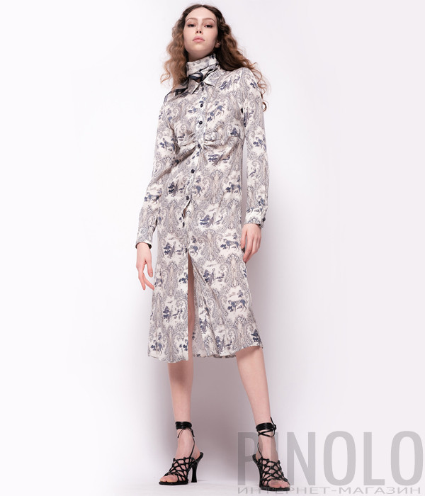 Длинное платье-рубашка PINKO 1G17NU с изображением леопардов