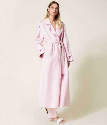 Длинное пальто TWINSET 221TP2130 из смесовой шерсти розовое