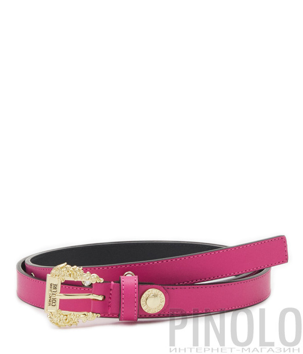 Кожаный ремень VERSACE Jeans Couture 72VA6F1671627 с гравированной пряжкой розовый
