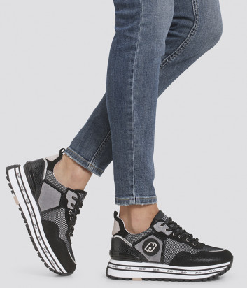 Замшевые кроссовки LIU JO Maxi Wonder BA2051 PX226 с текстильными вставками черные