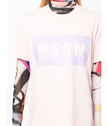 Хлопковая футболка MSGM 3241MDM520 с логотипом нежно-розовая