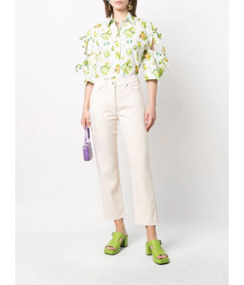 Укороченные джинсы MSGM 3241MDP57 молочные с логотипом сзади