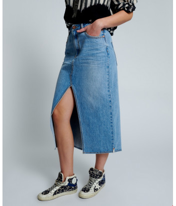 Длинная джинсовая юбка ONE TEASPOON 24513 с разрезом голубая