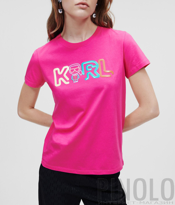 Футболка KARL LAGERFELD 221W1703 розовая с цветным логотипом Футболка KARL LAGERFELD 221W1703 розовая с цветным логотипом