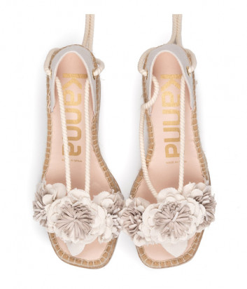 Босоножки на платформе KANNA 22142 с цветами кремовые