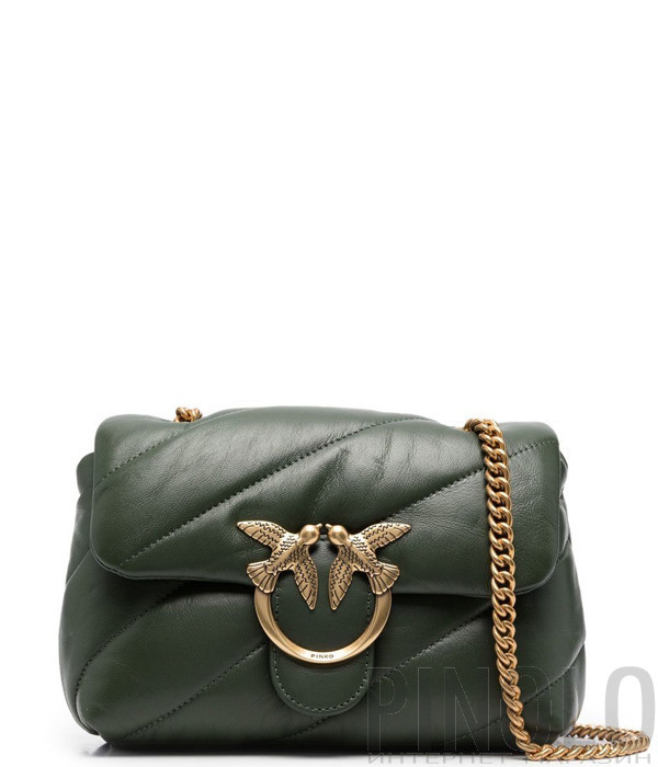 Сумка в стеганной коже PINKO Love Mini Puff 1P22U9 с золотистой фурнитурой зеленая