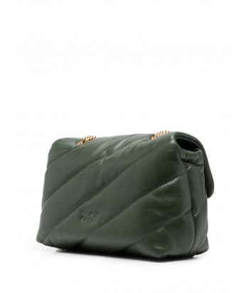 Сумка в стеганной коже PINKO Love Mini Puff 1P22U9 с золотистой фурнитурой зеленая