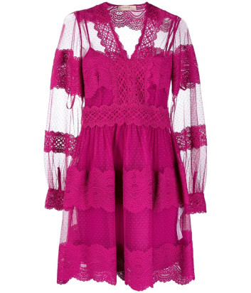 Кружевное платье TWINSET 222TP2252 из тюля и кружева цвета фуксии