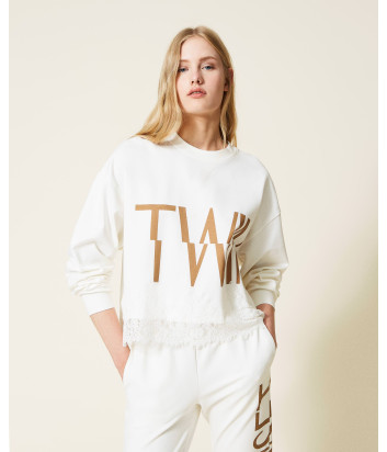 Трикотажный костюм TWINSET 222TP2415-222TP2431 с кружевом белый