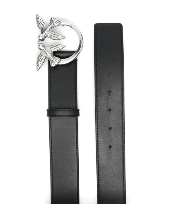 Широкий кожаный ремень PINKO Love Birds 1H212V с серебристой фурнитурой черный
