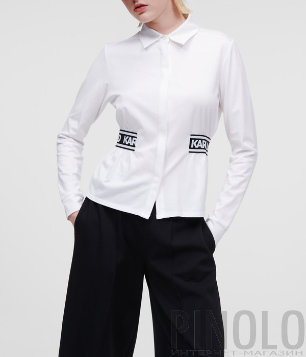 Белая рубашка KARL LAGERFELD 230W1650 с брендированной вставкой