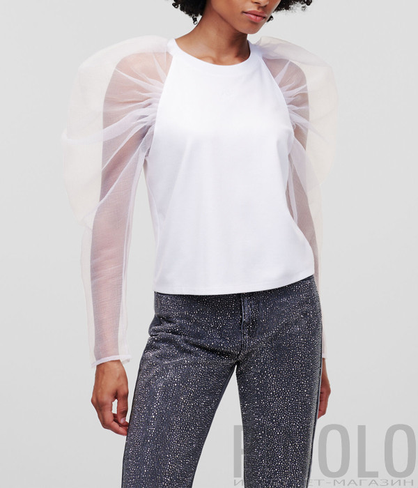 Блуза KARL LAGERFELD 230W1717 с рукавами из органзы белая