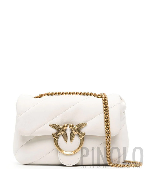 Сумка в стеганной коже PINKO Love Mini Puff 100039 с золотистой фурнитурой белая