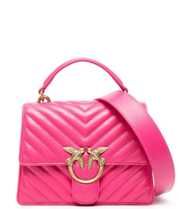 Розовая сумка PINKO Love One Top Handle Mini 100071 в стеганной коже с золотистой фурнитурой