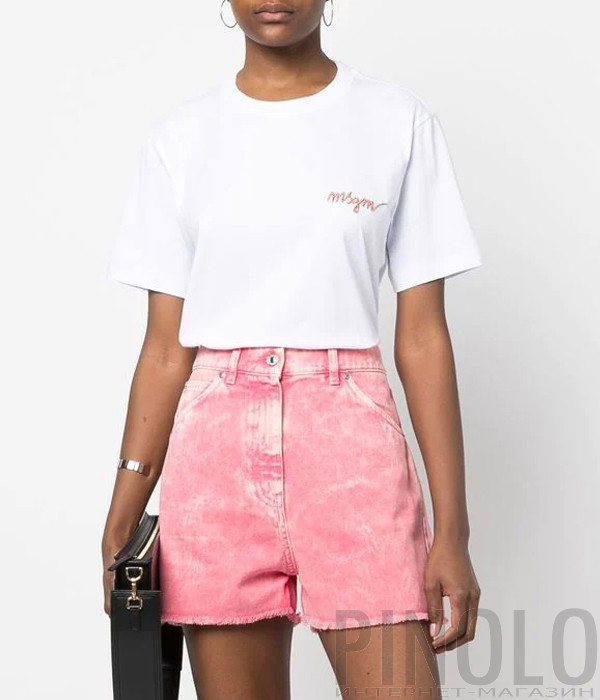 Футболка MSGM 3441MDM540 с вышитым цветным логотипом белая