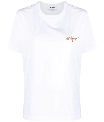 Футболка MSGM 3441MDM540 с вышитым цветным логотипом белая