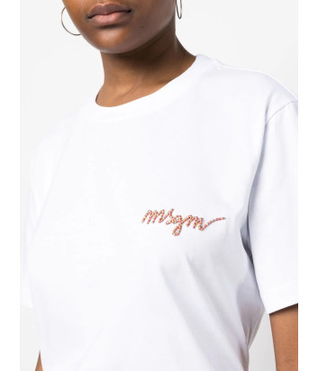 Футболка MSGM 3441MDM540 с вышитым цветным логотипом белая