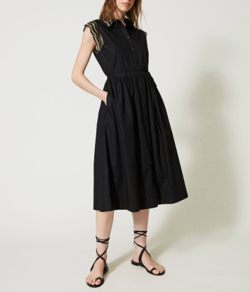 Платье TWINSET 231TT2120 украшенное окантовкой из кружева черное