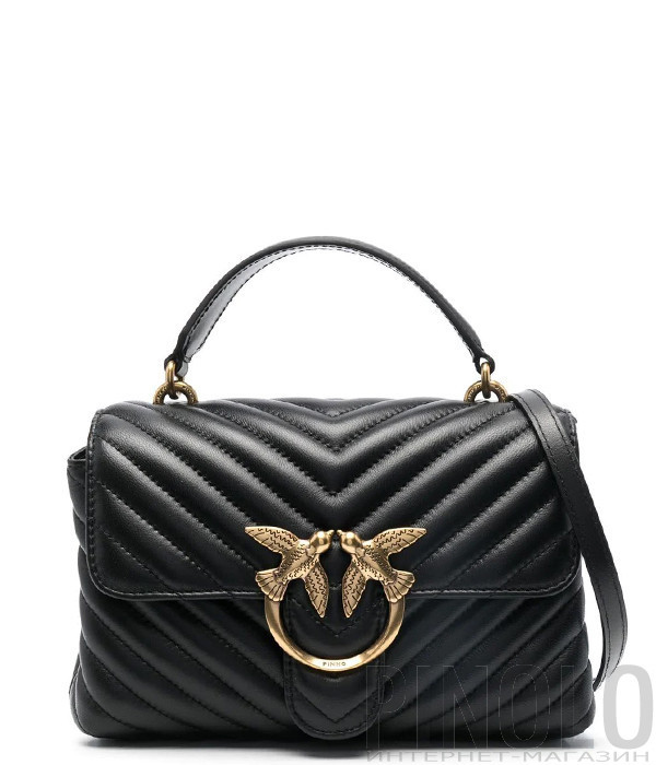 Сумка PINKO Love Lady Puff Mini 100044 в стеганной коже с золотистой фурнитурой черная