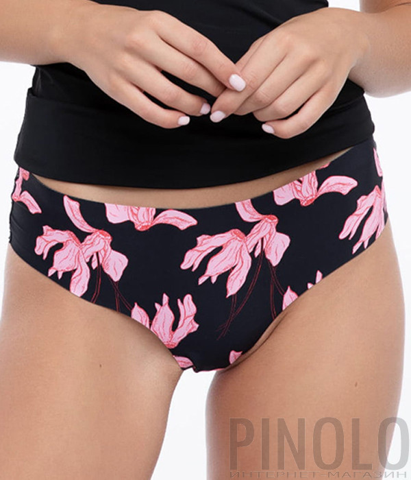 Бразилианки JULIMEX Tanga Cyclamen черные с цветочным принтом