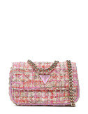 Маленькая твидовая сумочка GUESS Spark HWTZ8700780 на цепочке розовая
