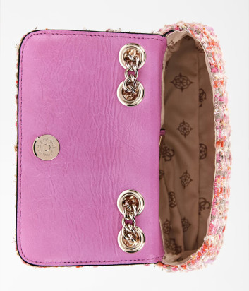 Маленькая твидовая сумочка GUESS Spark HWTZ8700780 на цепочке розовая