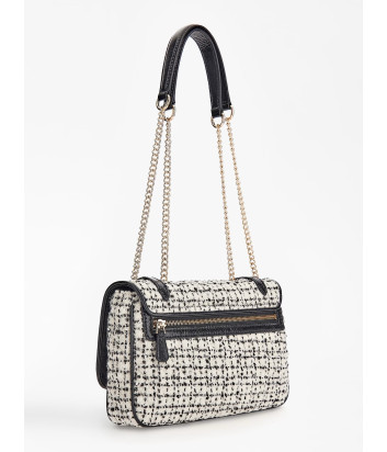 Твидовая сумка на цепочке GUESS Adam HWTZ8694210 черно-белая