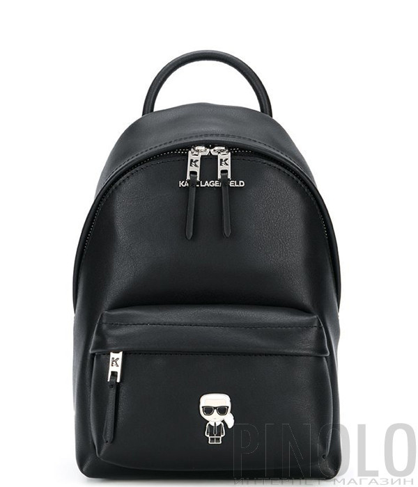 Кожаный рюкзак KARL LAGERFELD Ikonik 205W3090 с металлическим значком черный