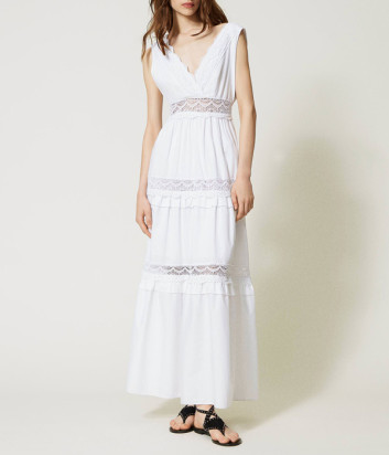 Длинное платье TWINSET 231TT2150 с кружевом белое