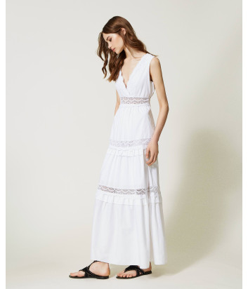 Длинное платье TWINSET 231TT2150 с кружевом белое
