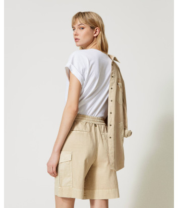 Шорты-бермуды карго TWINSET 231TT2391 бежевые с вышивкой