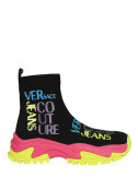Текстильные кроссовки VERSACE Jeans Couture 74VA3SVA черные с цветным лого