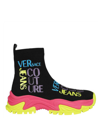 Текстильные кроссовки VERSACE Jeans Couture 74VA3SVA черные с цветным лого