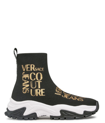 Текстильные кроссовки VERSACE Jeans Couture 74VA3SVA черные с золотым лого