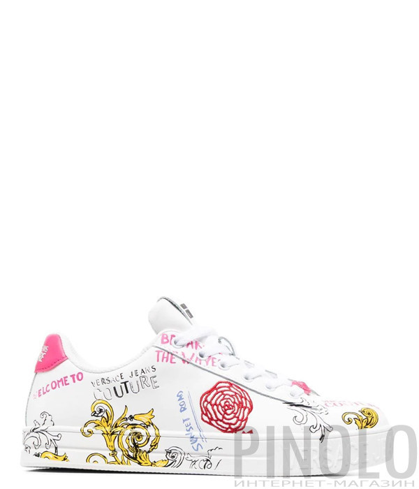 Кожаные кроссовки VERSACE Jeans Couture 74VA3SK4 белые с принтом Кожаные кроссовки VERSACE Jeans Couture 74VA3SK4 белые с принтом