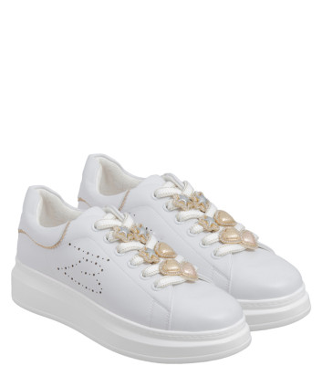 Белые кожаные кроссовки TOSCA BLU Aloe SS2312S005 с декором