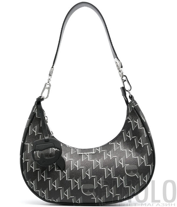 Полукруглая сумка KARL LAGERFELD Ikonic 230W3063 с монограмным принтом черная