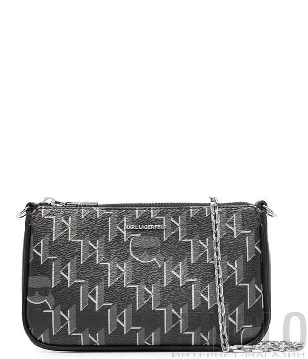 Сумка на цепочке KARL LAGERFELD Ikonic 230W3223 с монограмным принтом черная