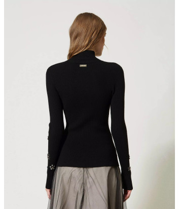 Джемпер-водолазка TWINSET 232LI32AA с вышивкой на рукавах черная