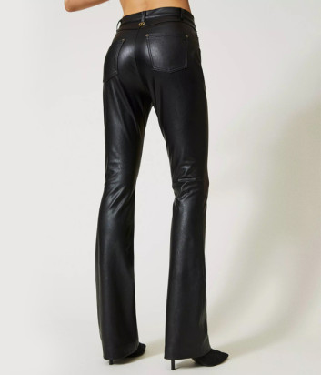 Расклешенные брюки TWINSET 232TP201A из эко-кожи черные
