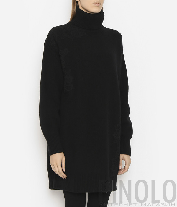 Трикотажное платье ERMANNO FIRENZE D43EQ022REO1 с кружевной аппликацией черное