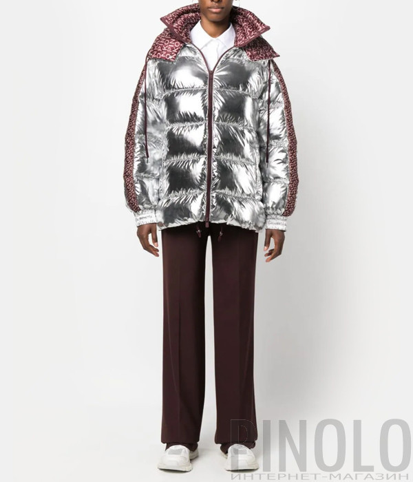 Серебристый пуховик PINKO 101639 A122 с брендированными вставками