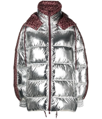 Серебристый пуховик PINKO 101639 A122 с брендированными вставками