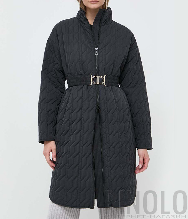 Стеганная куртка TWINSET 232TP2230 с ремнем черная