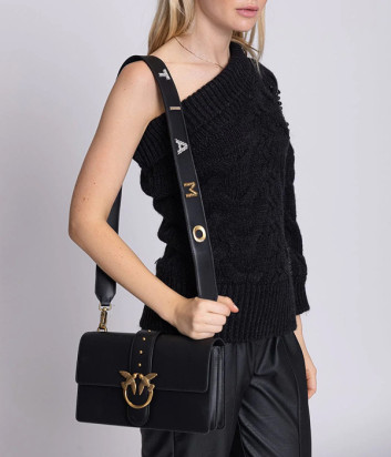Кожаная сумка PINKO Love One Classic 100057 плечевой ремень с декором черная