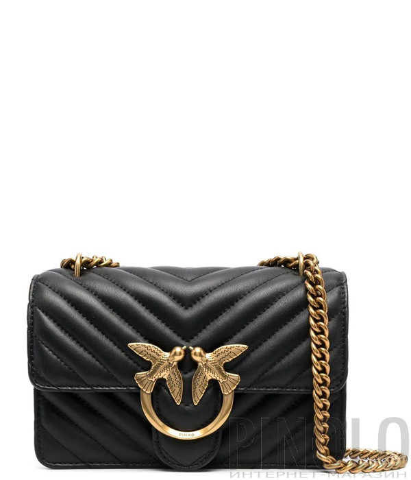 Сумка в стеганной коже PINKO Love One Mini 100074 с золотистой фурнитурой черная