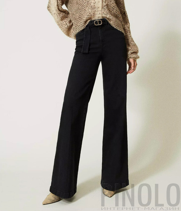 Широкие джинсы TWINSET 232TT2430 с поясом черные