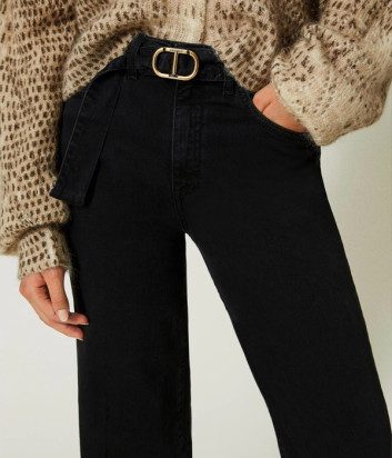 Широкие джинсы TWINSET 232TT2430 с поясом черные