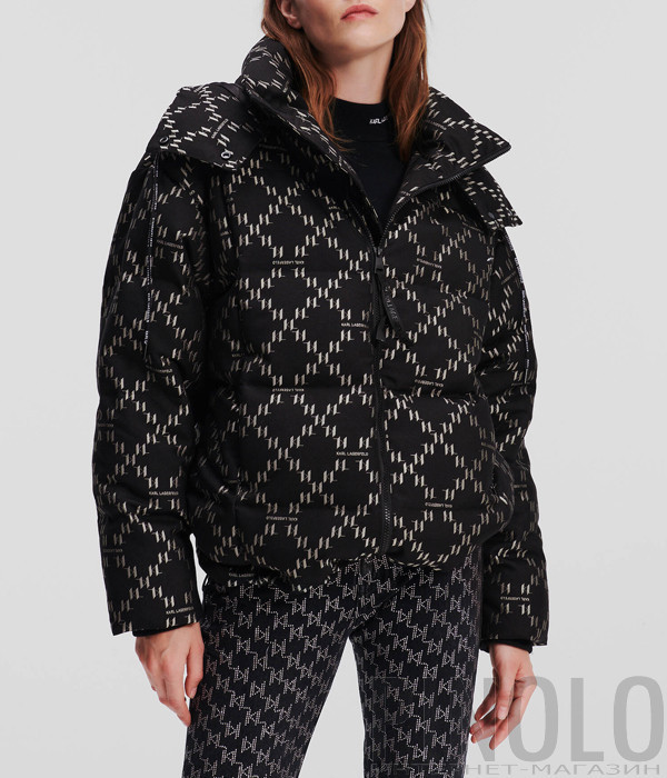 Пуховая куртка KARL LAGERFELD 236W1500 с принтом черная